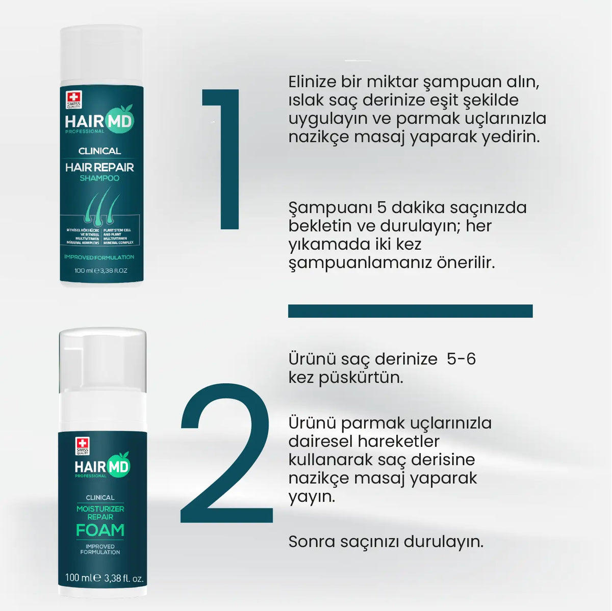 HairMD Clinical First Wash Set Shampoo 100ml + Foam 100ml - image 4 - Hair Medical Shop