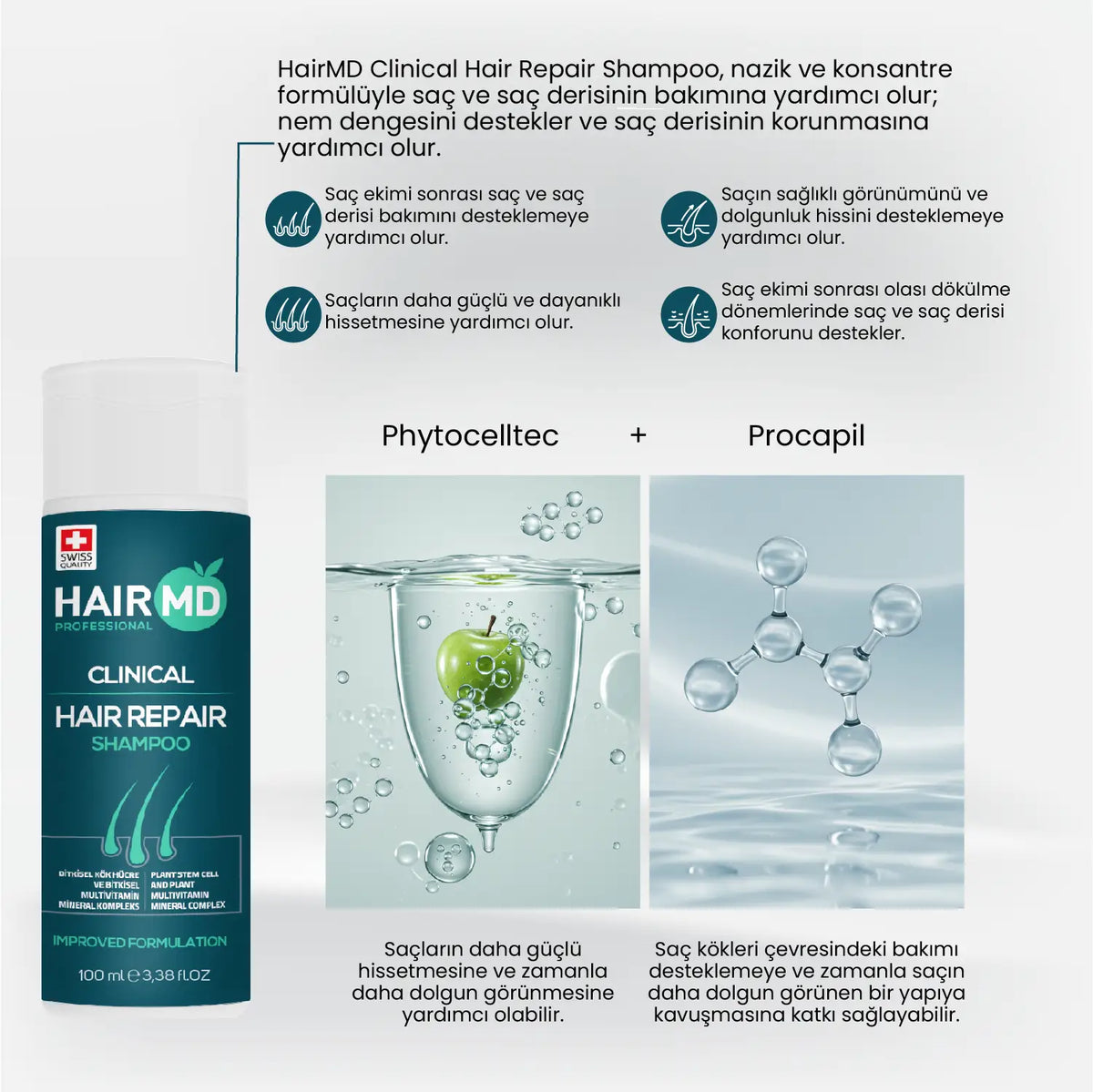 HairMD Clinical First Wash Set Shampoo 100ml + 9% Panthenol Lotion 100ml - image 2 - Hair Medical Shop