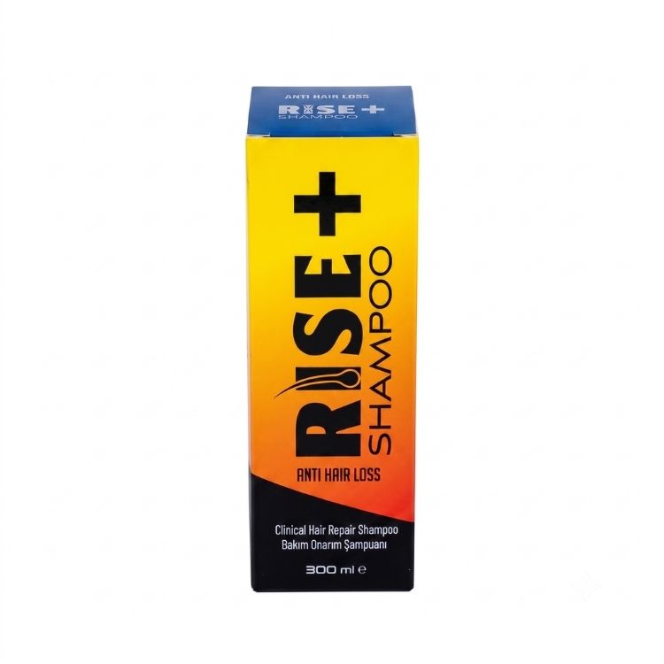 RISE+ Post-Transplant Repair Shampoo (300ml), shampoo bottle at an angle