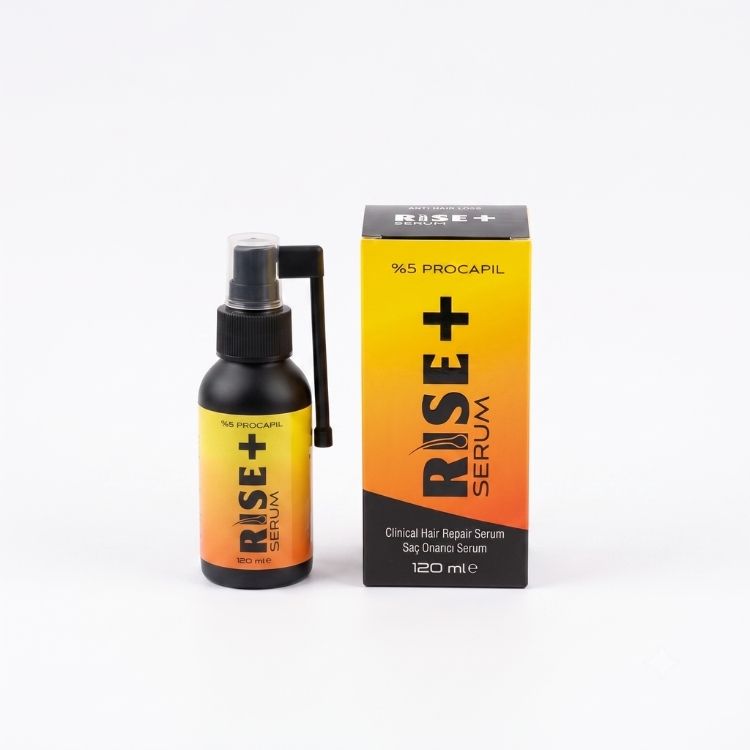 RISE+ 5% Procapil Repair Serum (120ml), serum spray bottle next to its box
