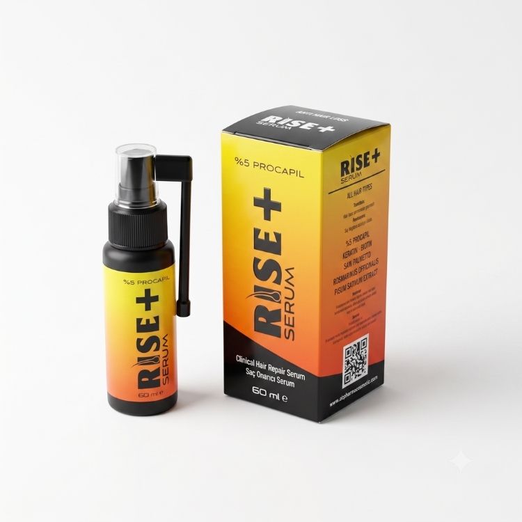 RISE+ 5% Procapil Repair Serum (60ml), serum spray bottle next to its box