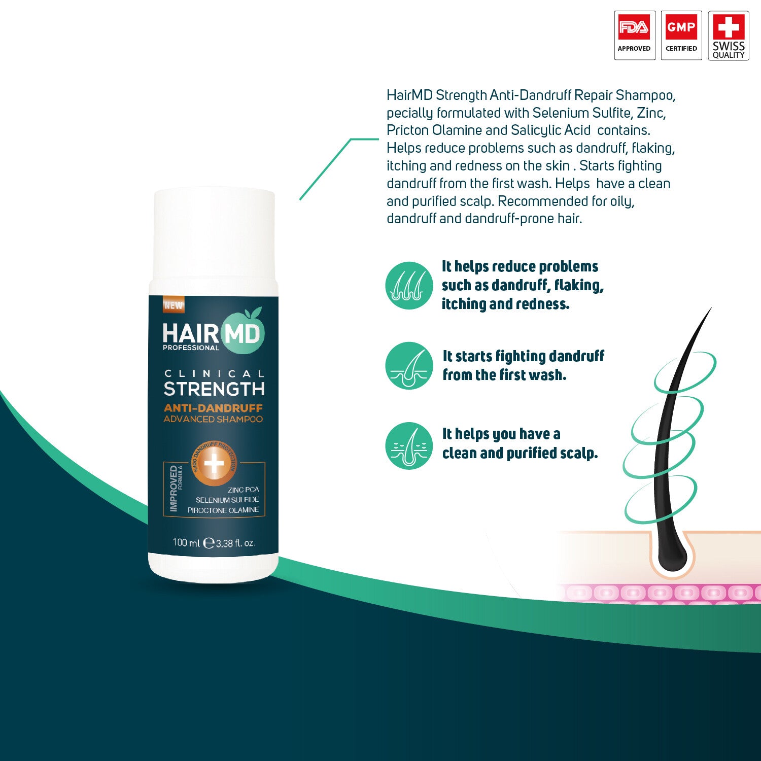 HairMD Clinical Strength Anti-Dandruff Shampoo (100ml Travel Size)