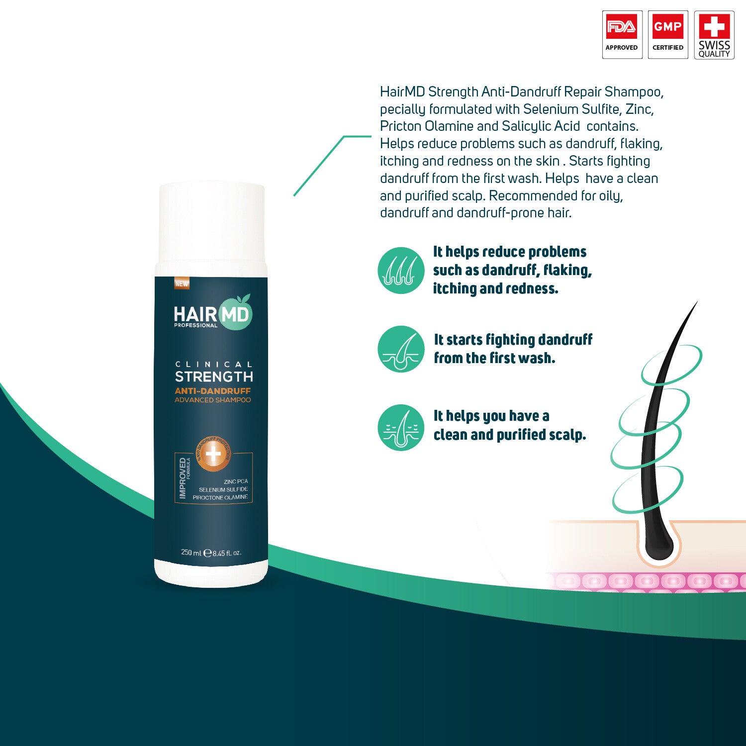 HairMD Clinical Strength Anti-Dandruff Advanced Shampoo (250ml)