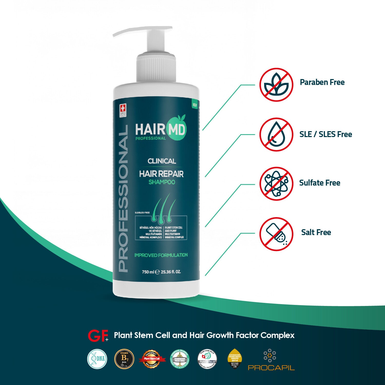 HairMD Clinical Hair Repair Shampoo 750ml (Professional Size)