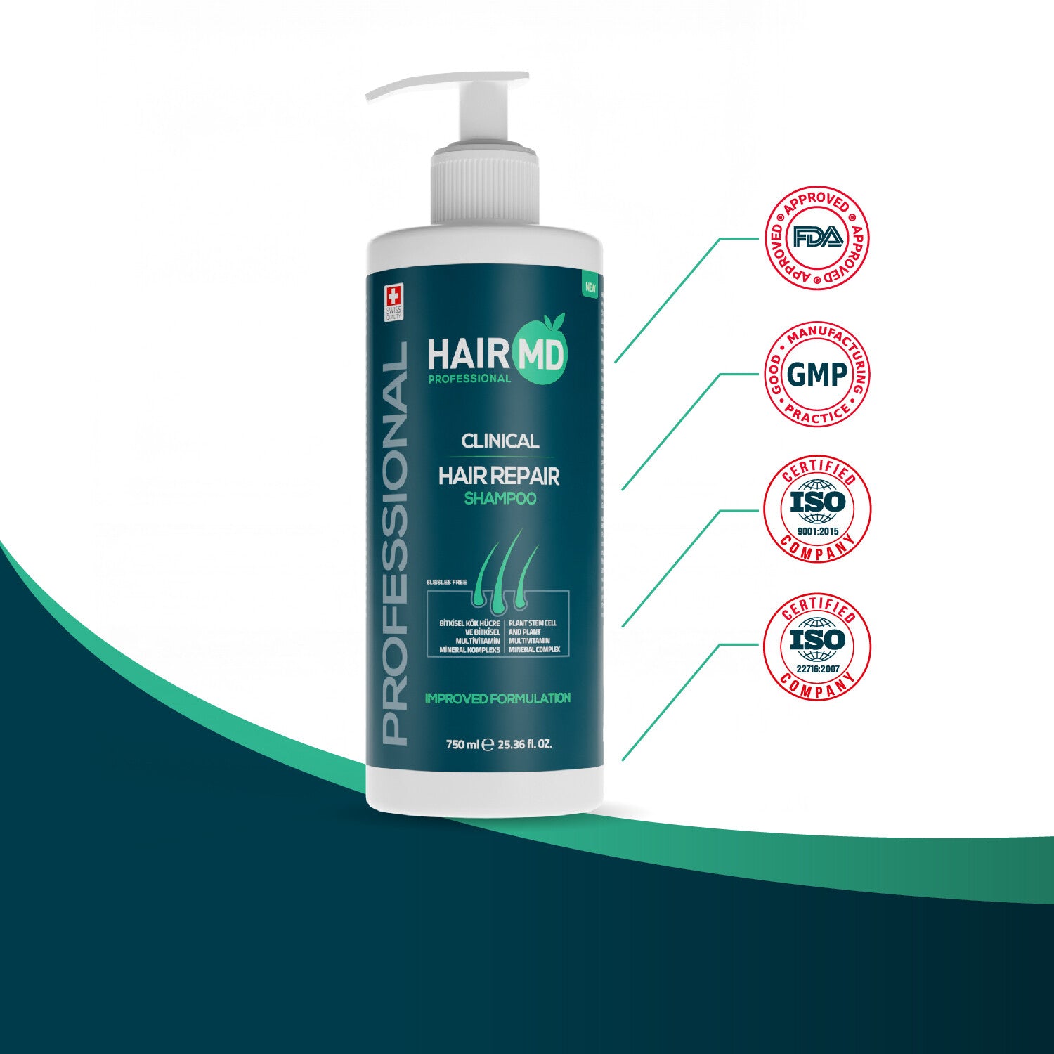 HairMD Clinical Hair Repair Shampoo 750ml (Professional Size)