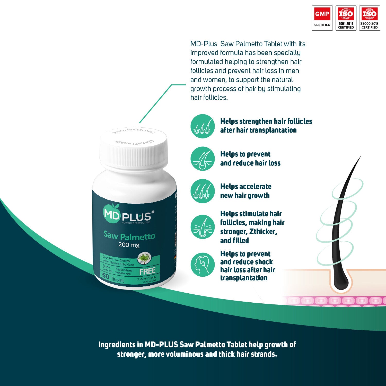 MD Plus Advanced Hair Saw Palmetto 200mg (60 Tablets)